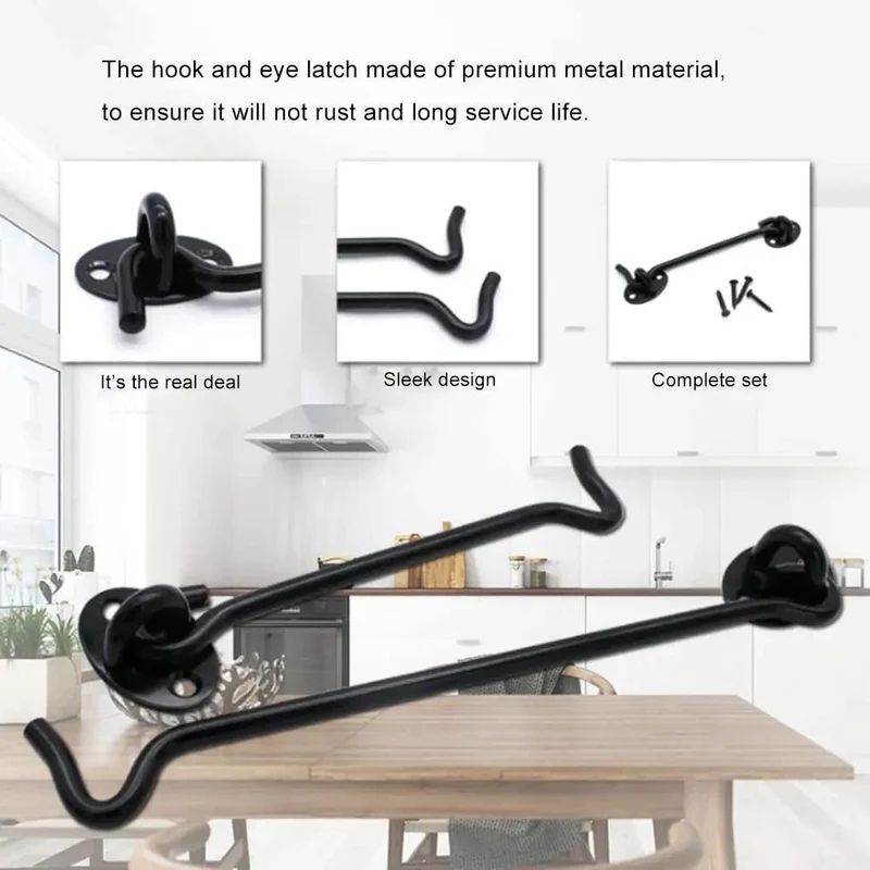 Top Shelf Heavy Duty Metal Hook And Eye Latch For Cabinet Door Safety Lock With Mounting Hardware Rust Proof Privacy Clasp For Baby Proofing And Quick Secure Setup