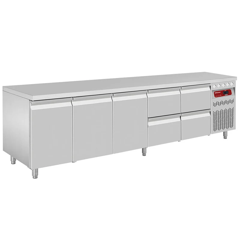 Gastro Kühltisch Edelstahl mit Umluftkühlung - 2740 mm, DT274/P9_2XCA1/2-P9