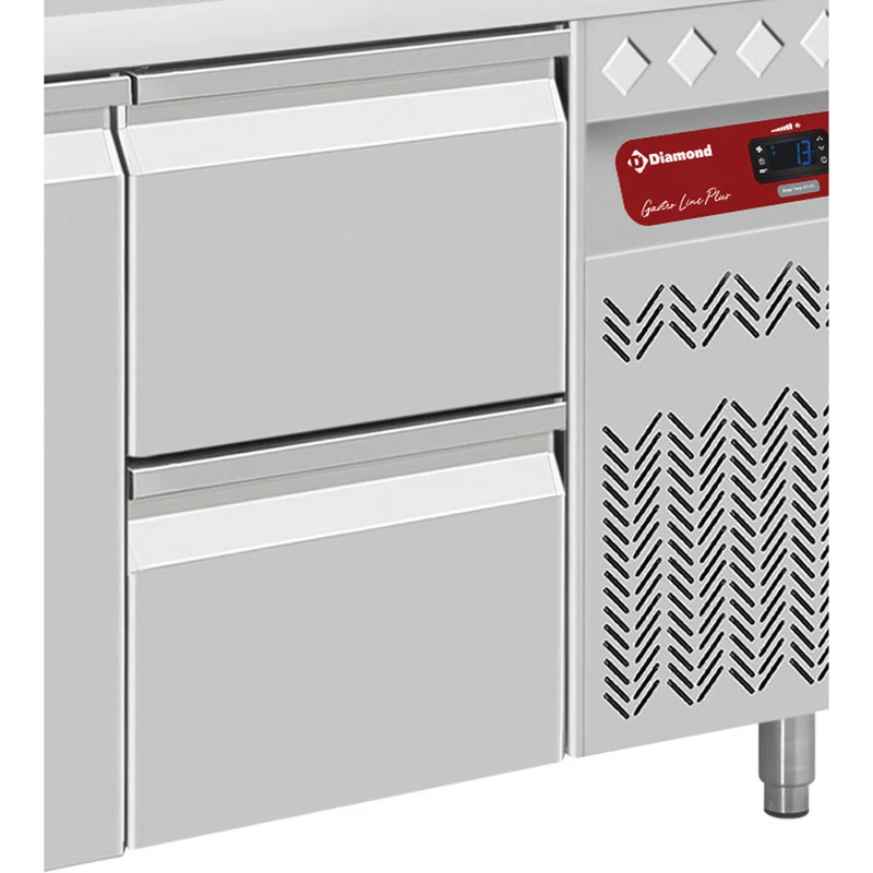 Profi Gastro-Kühltisch aus Edelstahl mit Arbeitsplatte, DT178/P9_2XCA1/2-P9