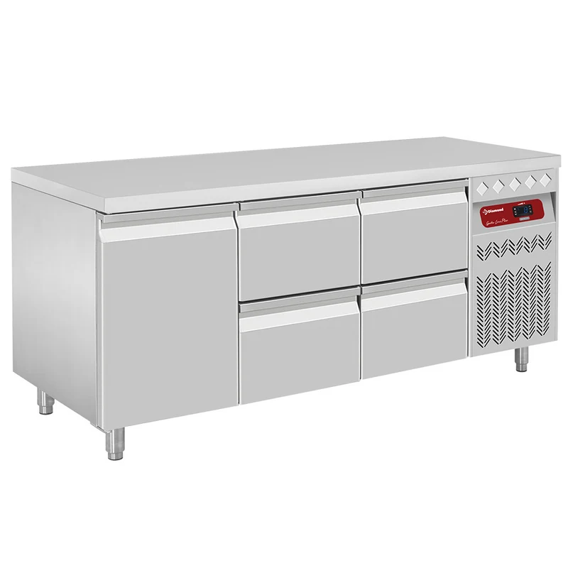 Profi Gastro-Kühltisch aus Edelstahl mit Arbeitsplatte, DT178/P9_2XCA1/2-P9