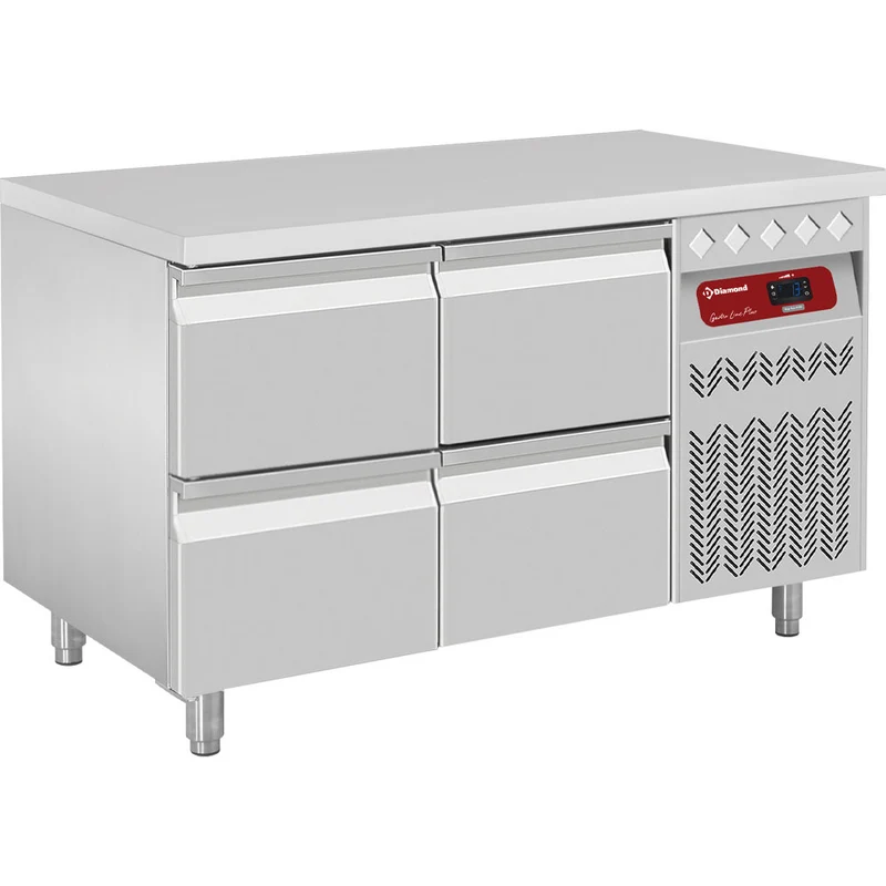 Profi Unterbaukühltisch , 131 cm , Edelstahl , Umluftkühlung für EN 600x400, DT131/P9_2XCA1/2-P9