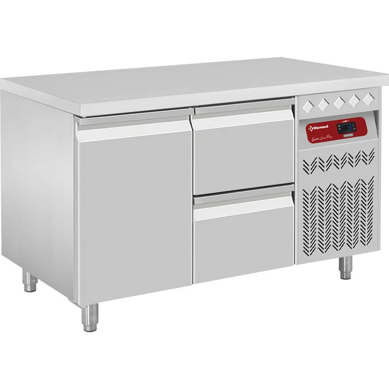 Profi Umluft-Kühltisch aus Edelstahl , 1310 mm , für EN 600x400, DT131/P9_1XCA1/2-P9