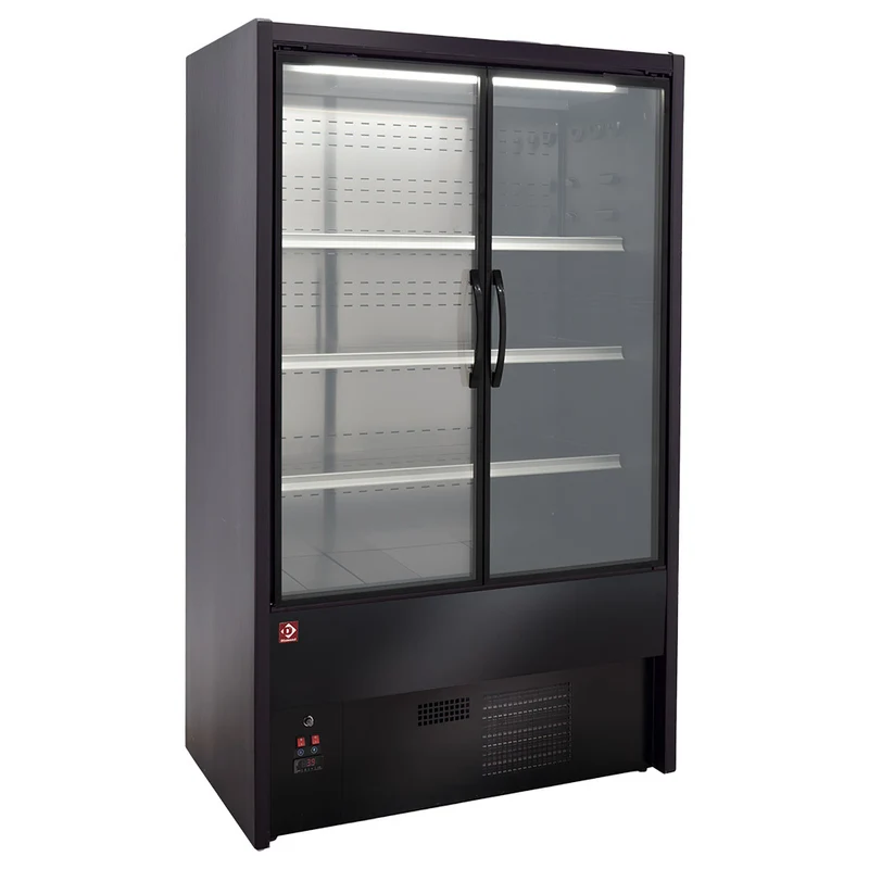 Wandkühlregal 150 cm Schwarz , mit Glastüren & LED-Beleuchtung, DS15/B5-P9P