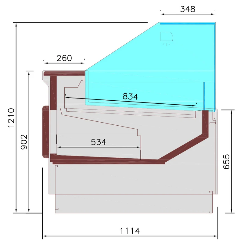 Profi-Kühltheke 381 cm , Umluftkühlung & gekühlter Unterbau , gerader Glasaufbau, DPT38-V5