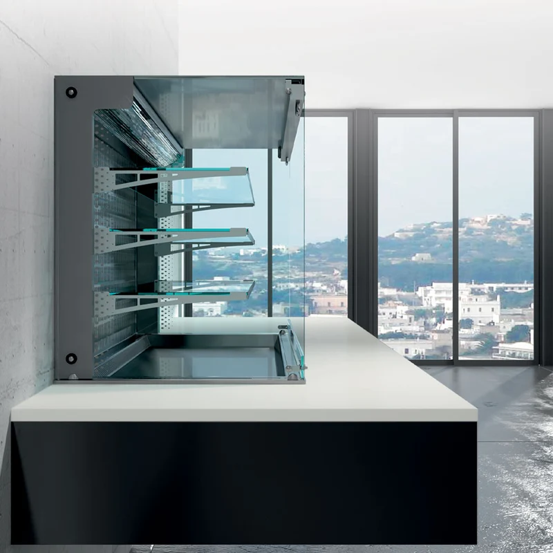 Professionelle Kühlvitrine mit Wanne & 3 Ebenen, 4x GN 1/1, DPA/CCVA315-R2