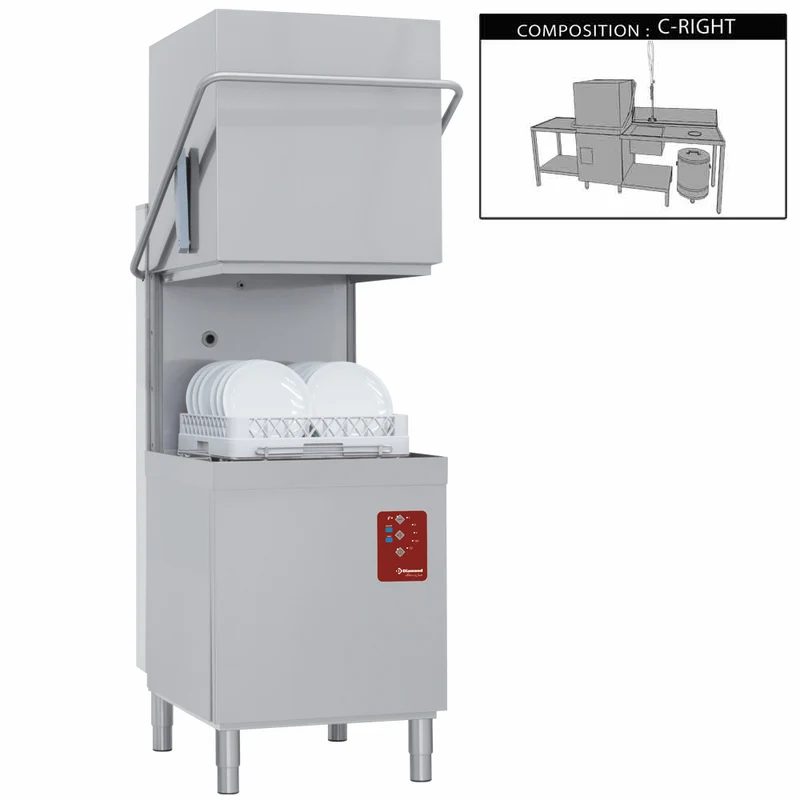 Professionelle Durchschubspülmaschine – Komplett-Set mit Zu- und Ablauftisch, 2620 mm, D26/6B/C-D