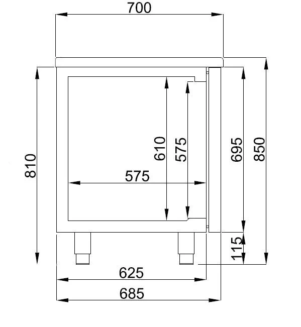 700 Kühltisch 1 Tür Und 2 Schubladen MONOBLOCK 281LTR