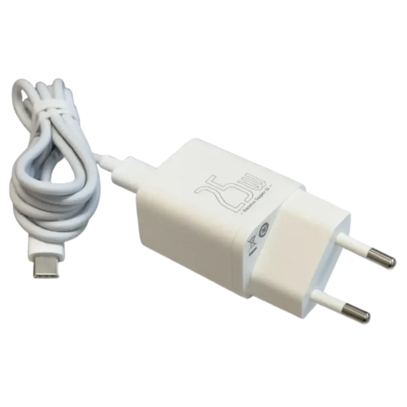Chargeur 25W iPhone-android-smartphone- - USB-C avec câble - Blanc