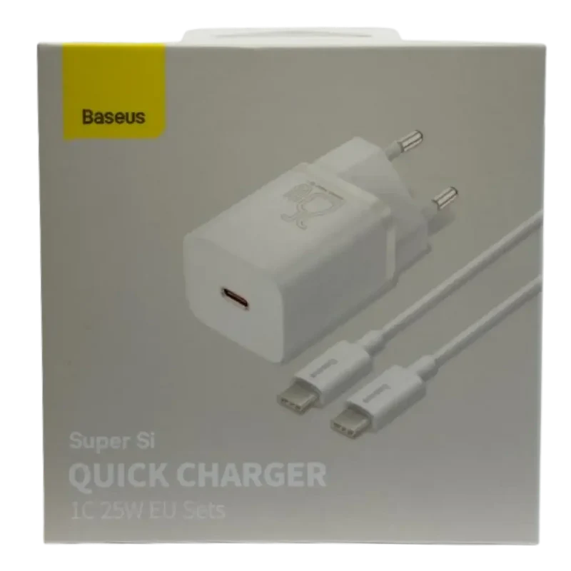 Chargeur 25W iPhone-android-smartphone- - USB-C avec câble - Blanc