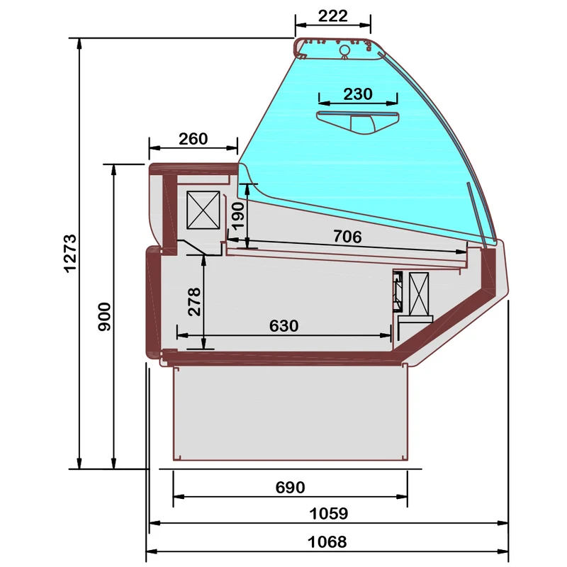 Bedientheke mit Umluftkühlung & Reservefach , 130 cm breit, gebogenes Glas, CMN13-V3