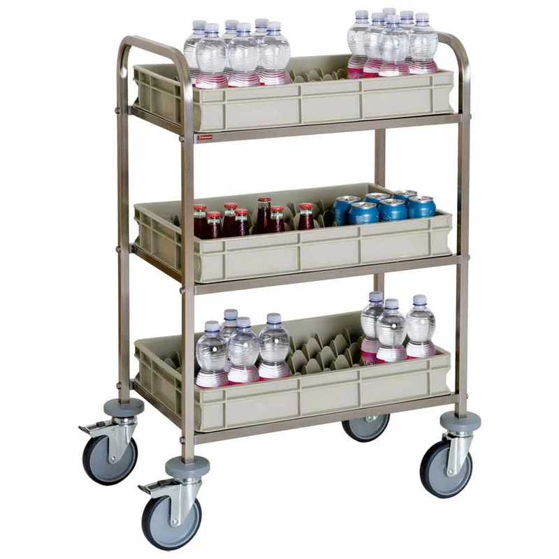 Minibar Auffüllwagen aus Edelstahl , 3 Körbe , Rammschutz, CMB/1