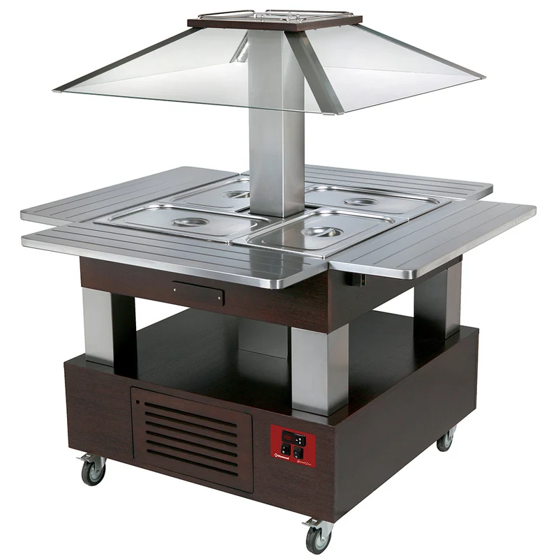 Warmhalte-Inselbuffet Bain-Marie 4x GN 1/1 , mit Durchreiche , Wenge-Dekor, CBM/4D-B1