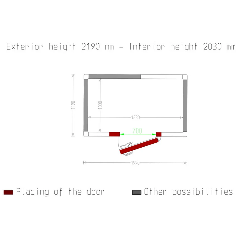Tiefkühlzelle 3,8 m³ , 80 mm Isolierung , Tür flexibel positionierbar, C37B/BF