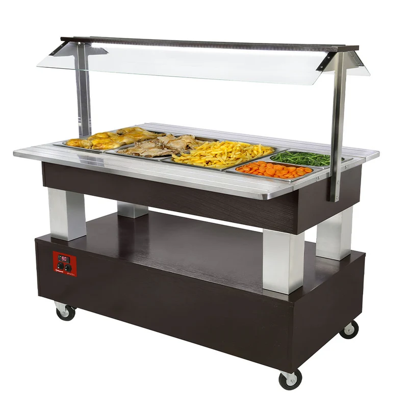 Warmhaltebuffet 4x GN 1/1 , Bain-Marie mit Unterbau in Wenge-Optik, BBM/4N-B1