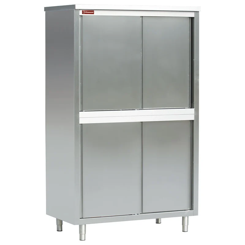 Edelstahl Schiebetürenschrank , 200 x 70 cm , 2 verstärkte Fachböden, AR207V1/B
