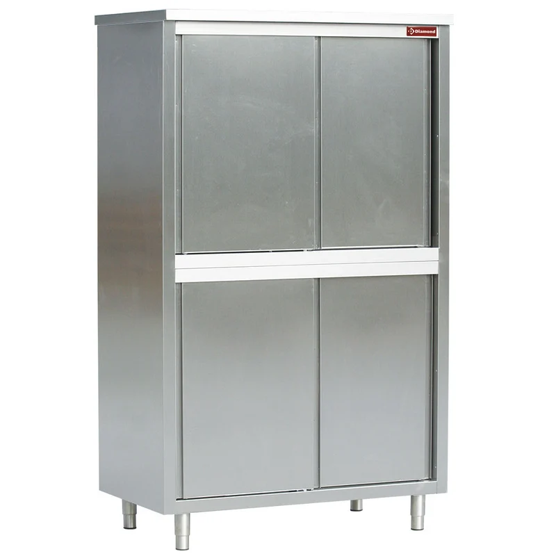 Edelstahl-Hochschrank mit Schiebetüren , 200 cm breit, AR206V1/B