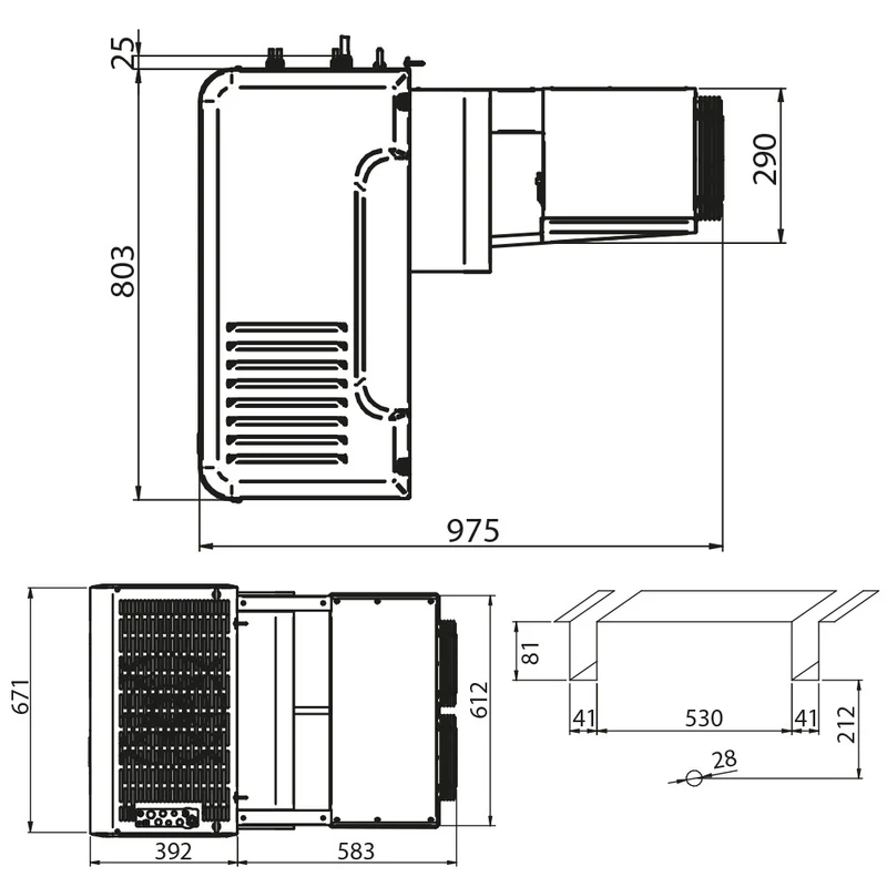Huckepack-Kühlaggregat für Kühlzellen bis 24 m³ , Normalkühlung -5°C bis +5°C, AP122M-2C-R2