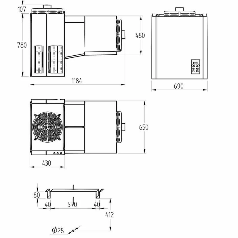 Huckepack-Tiefkühlaggregat -15°C bis -25°C für Kühlzellen bis 19,4 m³, AN300T-3G