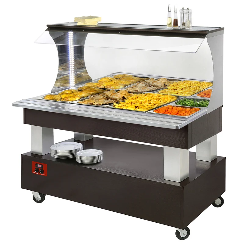 Warmhaltebuffet mit Bain-Marie 4x GN 1/1 , Holzdekor Wenge, ABM/4N-B1