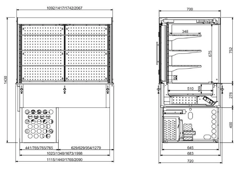 Einbaukühlvitrine eckig – mit Rollvorhang 4/1 GN