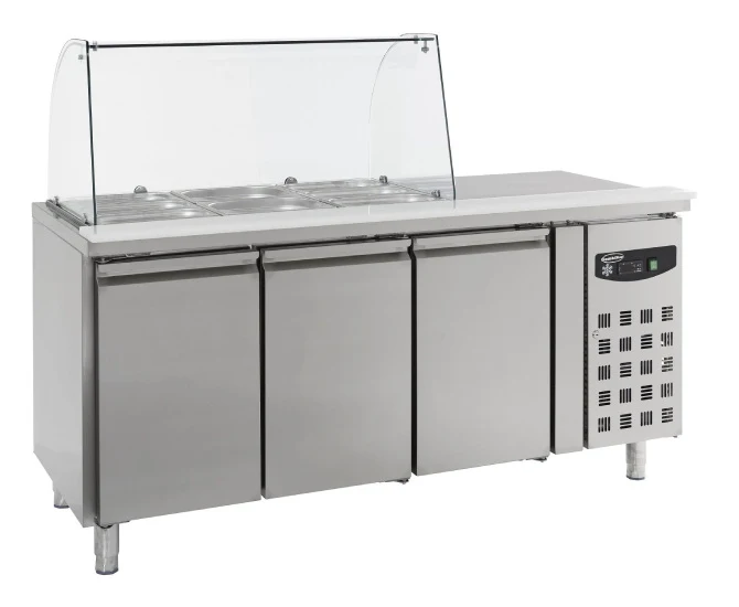 Kühltisch/ Salattheke mit Aufsatzglas und 3 Türen, 465 Liter Premium