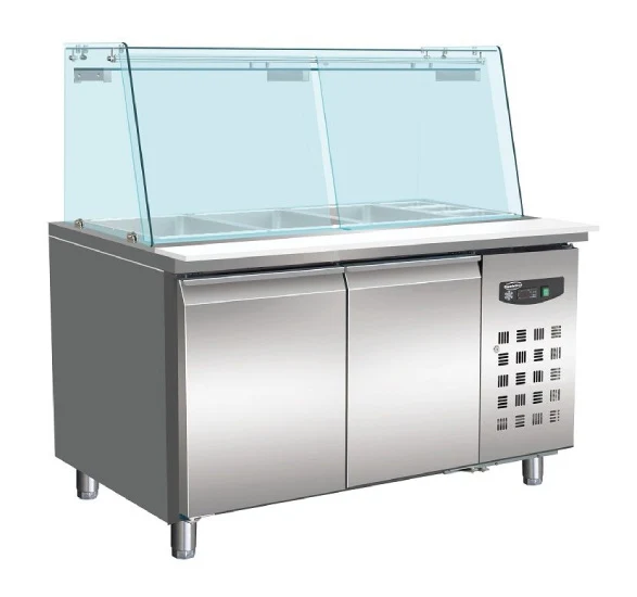 700 Kühltisch / Salattheke mit Aufsatzglas und 2 Türen 3X 1/1 + 3X 1/6 GN - Behälter Premium +