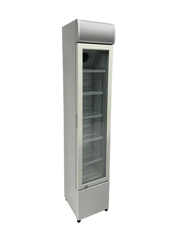Getränkekühlschrank / Kühlschrank mit Glastür schmal, weiß, 105 Liter