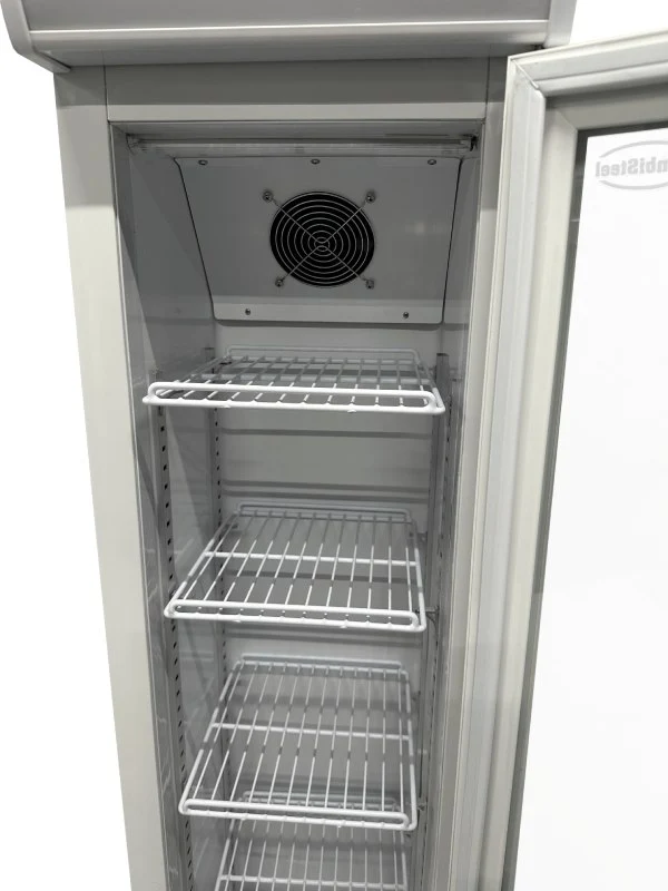 Getränkekühlschrank / Kühlschrank mit Glastür schmal, weiß, 105 Liter