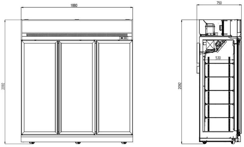 Tiefkühlschrank mit 3 Glastüren, 1530 Liter