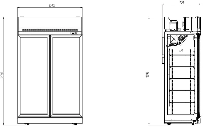 Tiefkühlschrank mit 2 Glastüren, 1000 Liter