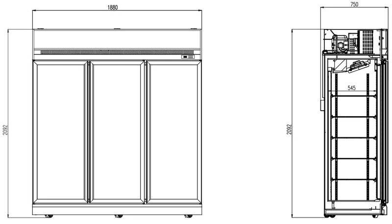 Kühlschrank / Getränkekühlschrank / Supermarktkühlung Mit 3 Glastüren Schwarz 1530 L