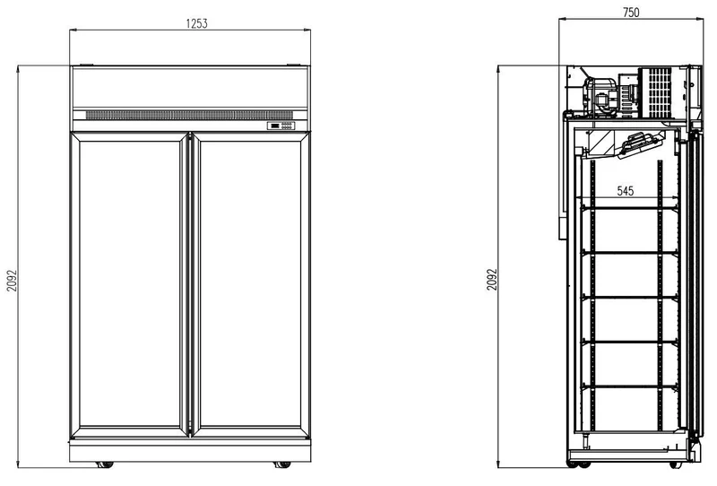 Kühlschrank / Getränkekühlschrank / Supermarktkühlung mit 2 Glastüren, schwarz, 1000 Liter