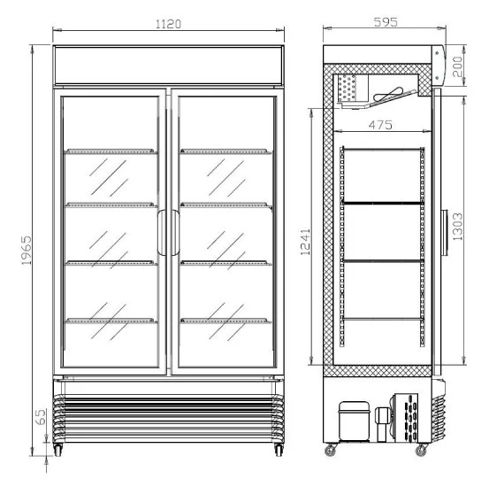 Getränkekühlschrank/ Kühlschrank Eco mit 2 Glastüren, 750 Liter