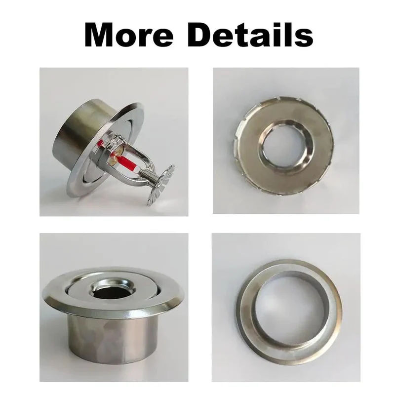 Six Pack Heavy Duty Fire Sprinkler Head Covers With Slick Electroplated Coating And Adjustable Height Flush Mount Design For Corrosion Resistant Ceiling Trim That Looks Sharp