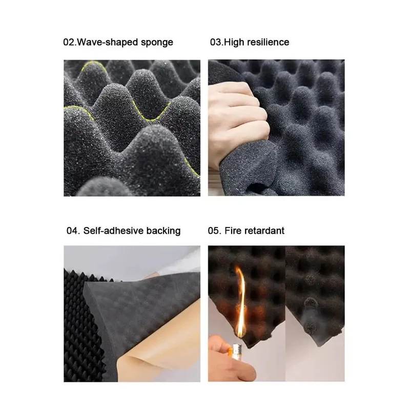 Big Time Black Egg Crate Acoustic Foam Self Stick Heavy Duty Wall Panels 10 Meter Roll 7cm Thick High Density Fire Resistant Sound Absorbing For Studio