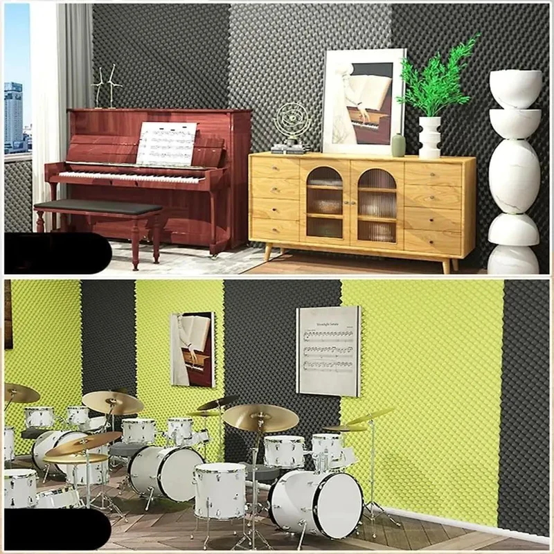 Top Tier Self Adhesive Acoustic Foam Panels Sick Soundproofing Tiles For Home Studio And Music Room Wall Sound Dampening Pads Low Odor Polyurethane Egg Crate Design Mat Black