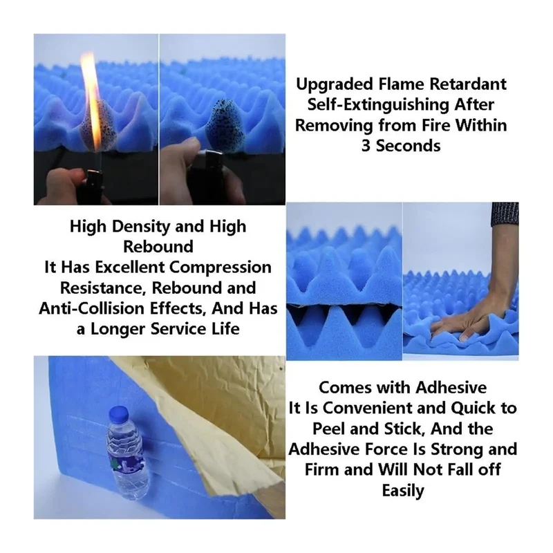 Heavy Duty Self Adhesive Acoustic Foam Panels With Classic Egg Crate Texture For Instant Noise Reduction Sleek Blue Sound Dampening Wall Tiles For Cool Home Studios And No Sweat Install