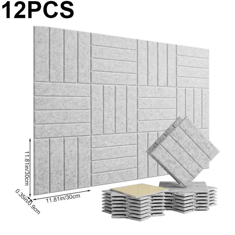 Premium Slick Self Adhesive Foam Panels 12 Pack Acoustic Wall Tiles For Soundproofing Home Theater Recording Studio Office Decor With No Fuss Peel And Stick Setup