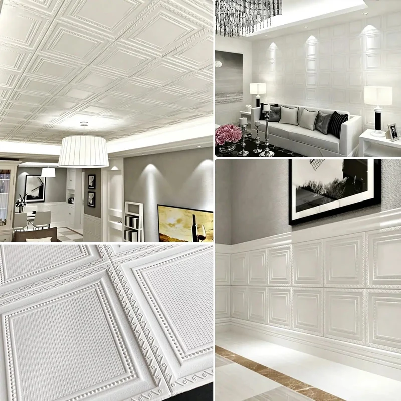 Top Tier 3D Pvc Ceiling Tiles With Super Quick Peel And Stick Setup For Real Room Glow Ups Featuring Faux Embossed Soundproof Foam Panels And Slick Textured Finish Design
