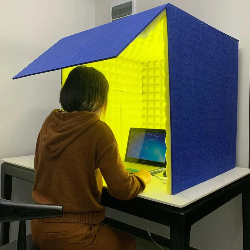 Solid Portable Desktop Soundproof Booth Cube Packed With Dense Acoustic Foam Panels For Dead Silent Mic Takes Home Studio Vocal Tracking And Room Noise Culling