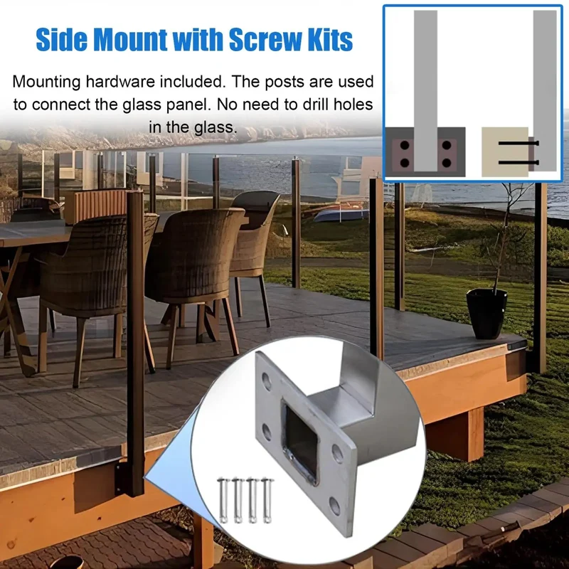Heavy Duty Black Deck Fence Railing Post Wall Mount Balcony Guardrail With Clip Lock Panels DIY Backyard Safety Barrier No Sweat Assembly Beefy Build Premium Steel Right End Post 30 Inch Height