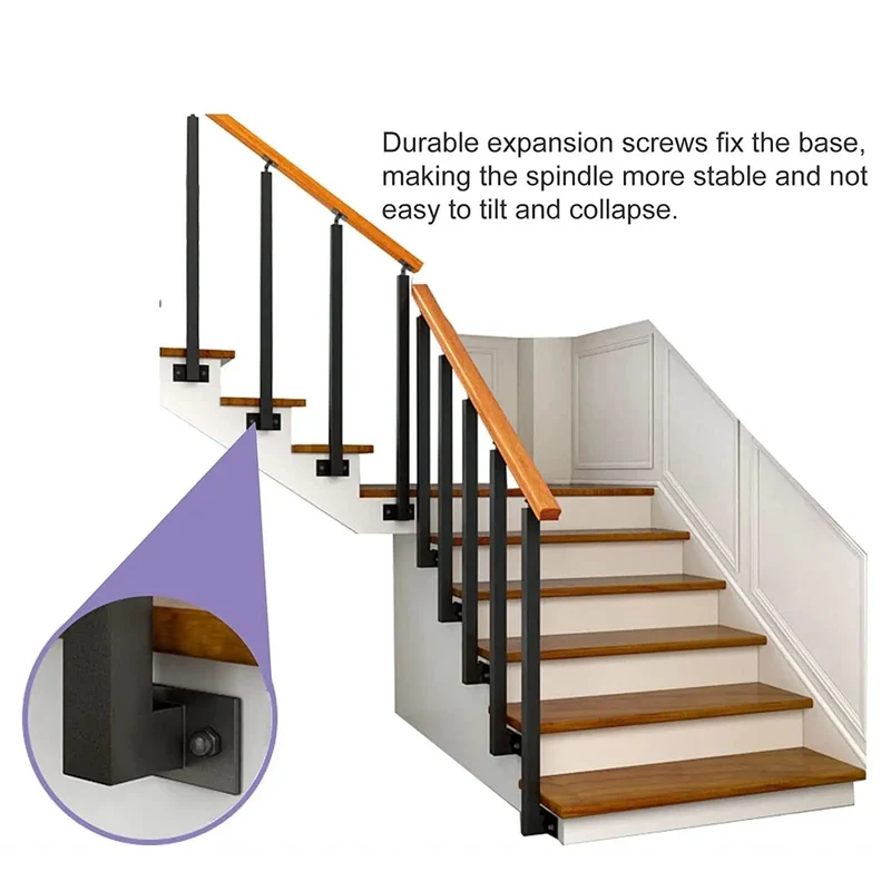 Heavy Duty Black Wrought Iron Railing Columns Featuring Adjustable 270 Degree Swivel Mounting For Outdoor Deck Stairs And Patio Walkway Projects Built Tough Side Installed Balusters With A Sleek Powder Coated Finish That Looks Sharp And Gets The Job Done