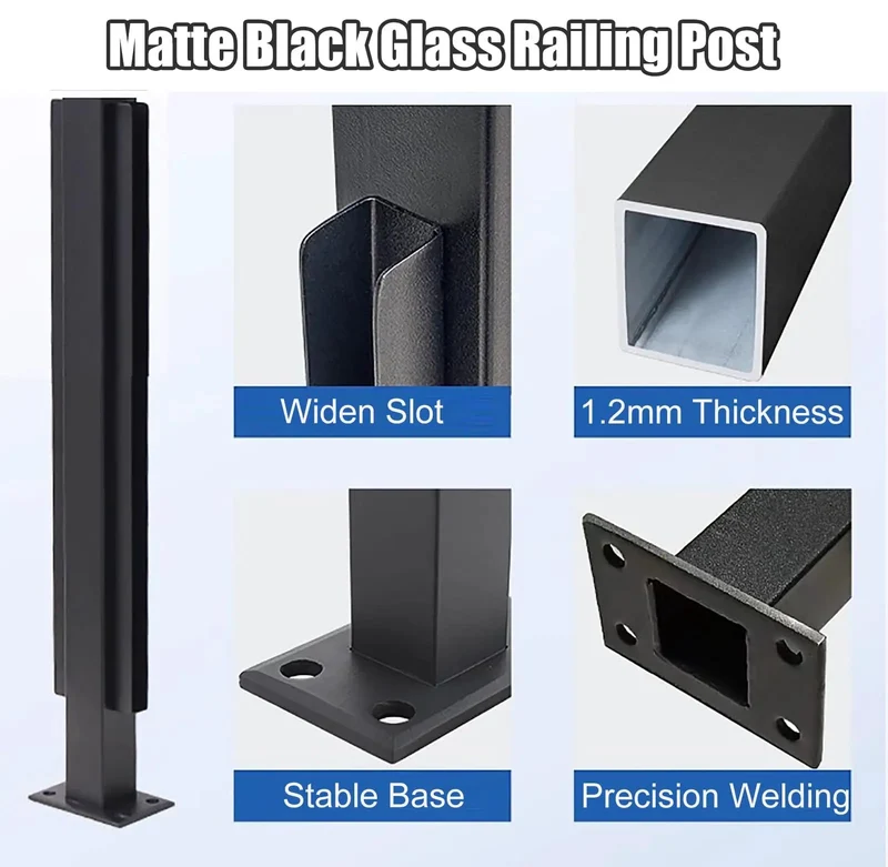 Sleek Matte Black Stainless Steel Glass Railing Post 59 Inch U Channel Balustrade Spigot Built Damn Tough For Decks And Stairs Rock Solid Rust Proof Finish