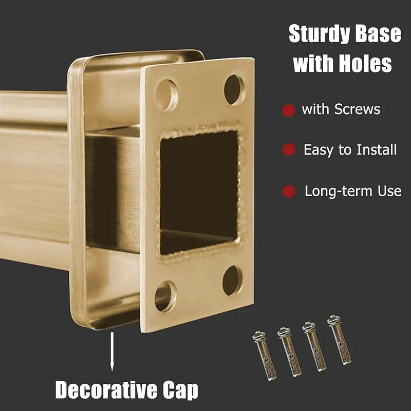 Kickass Heavy Duty Gold Staircase Glass Railing Post System With Square Stainless Steel Balusters And Clamps For Ten Or Twelve Millimeter Glass Kickass Balcony Deck Safety Kit No Sweat Install