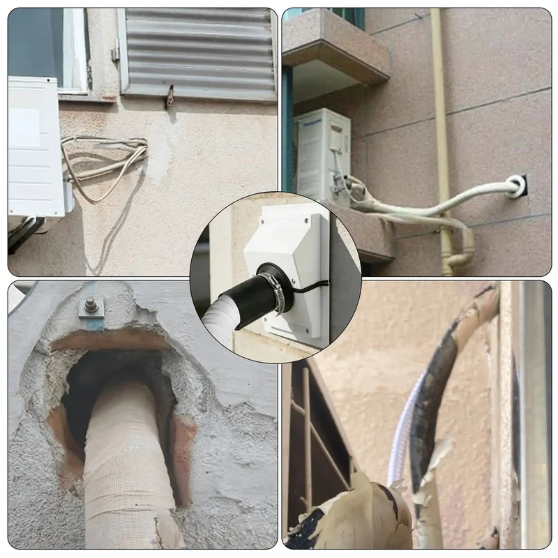 Slick White Wall Penetration Cover Kit For Ac Line Sets With Split Design To Hide Pipes Close Up Messy Drills Shut Down Drafts And Block Pests While Keeping Your Setup Airtight Looking Pro Grade And Super Neat For Any Duct Work Job