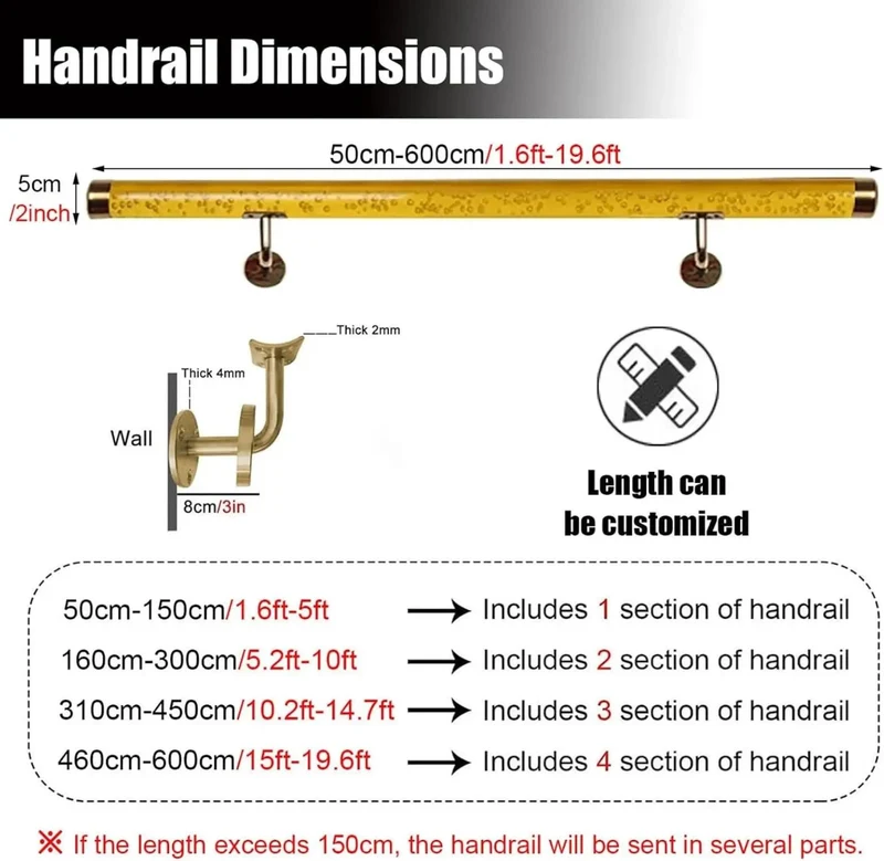 Clear Acrylic Stair Handrail With Rock Solid Gold Wall Mount Brackets And Slick Non Slip Grip For Heavy Duty Safety Banisters And Top Shelf Modern Indoor Stair Support