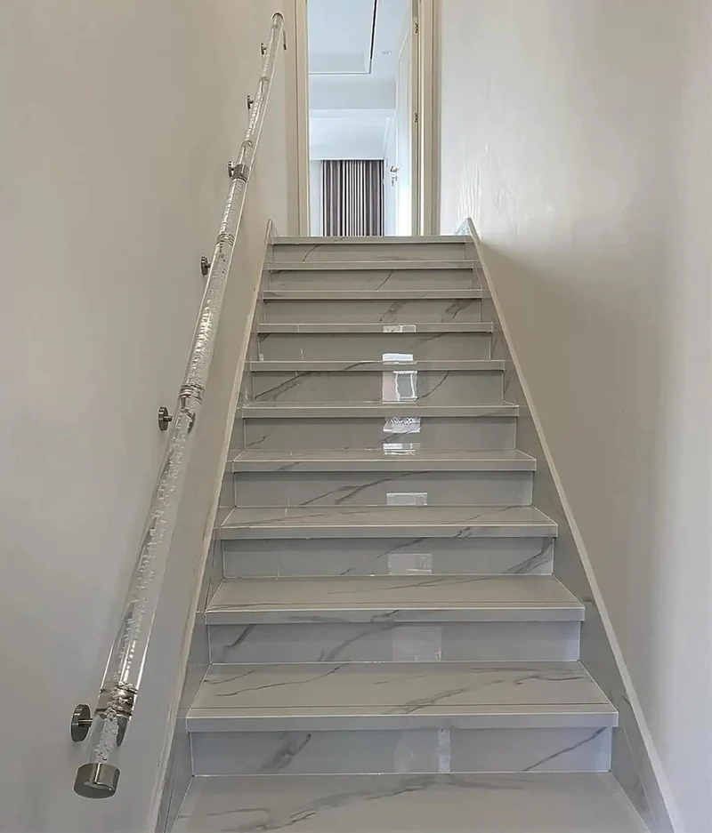 Clear Acrylic Stair Handrail With Wall Mounted Grab Bar And Reinforced Stainless Brackets For Non Slip Indoor Safety Railing Crafted From Hella Durable Materials And Real Deal Supports For Kids Or Seniors Needing Firm Hold Along Walls