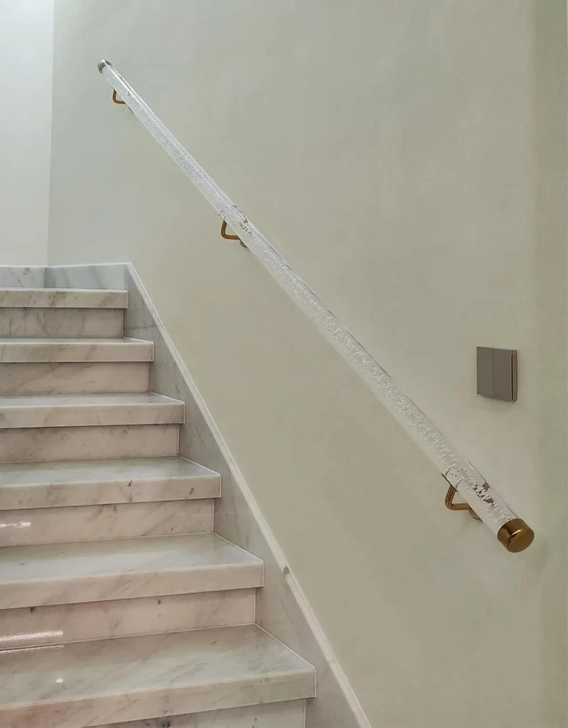 Clear Acrylic Wall Mount Handrail With Top Tier Non Slip Grip And Heavy Duty Gold Brackets For Interior Stairs And Outdoor Steps No Sweat Setup Rock Solid Banister Support