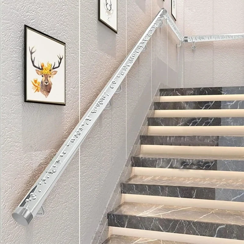 Crystal Clear Acrylic Stair Handrail With Chrome Brackets Delivers Hella Strong Safety Support For Indoor Homes Featuring Nonslip Transparent Pipe Handles In Multiple Custom Lengths Ideal For Elderly And Kids Wall Railing