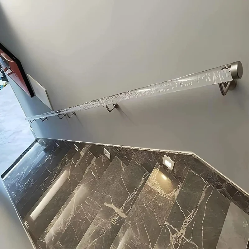 Slick Clear Acrylic Staircase Handrail Packed With Heavy Duty Brackets For Indoor Steps Porches And Lofts Rock Solid Safety Railing Featuring A No Nonsense Setup Transparent Crystal Finish For Quick Home Upgrades